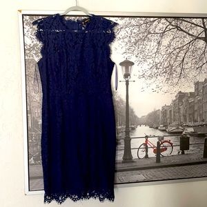 Navy blue lace evening dress